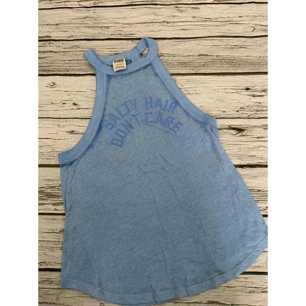 Victoria's Secret PINK Salty Hair Don't Care High Neck Halter Tank Top Blue XS
